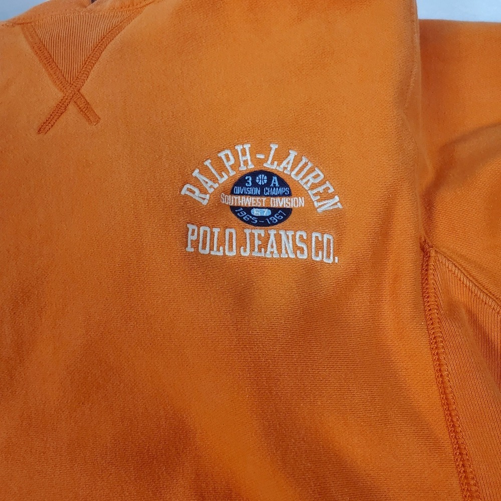 Polo Jeans Co Ralph Lauren Mens Orange Graphic Pullover‎ Hoodie Medium RN67437 - Picture 4 of 12